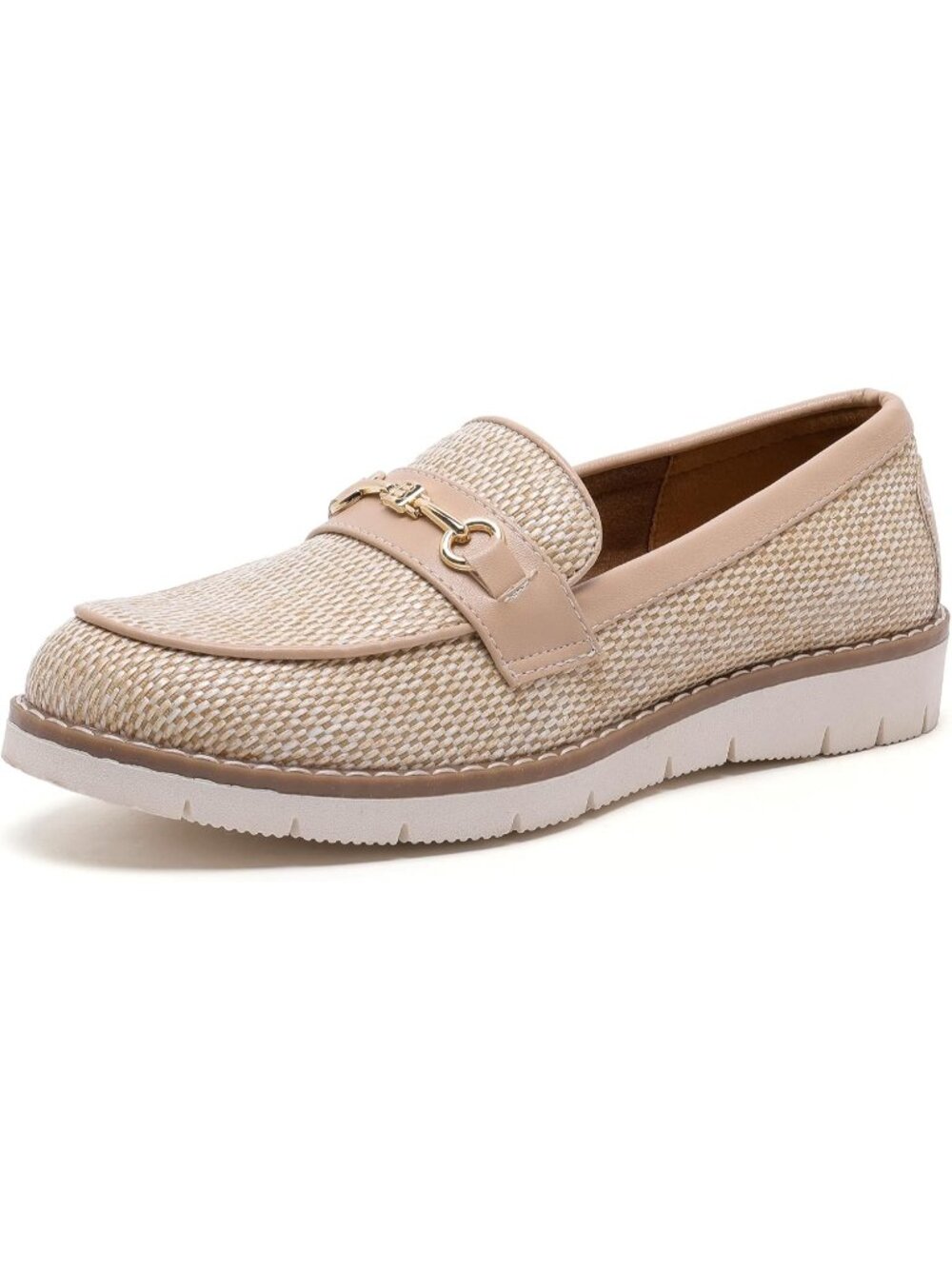 🆕Women's Beige Woven Round Toe Platform Chunky Heeled Loafers Business Shoes